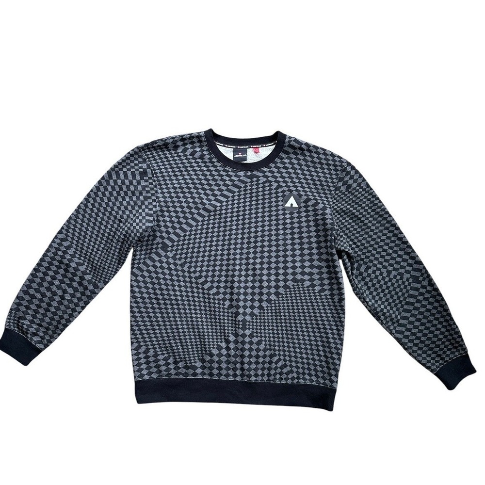 Airwalk Sweatshirt Mens XL Black Grey Excellent Distorted Checkerboard Crewneck